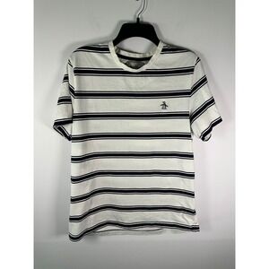Original Penguin by Munsingwear T-Shirt Mens L Striped Navy White Short Sleeve